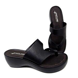 Eastland Laurel Sandal Slip on Wedge Black Leather Women's Size 9 Wide